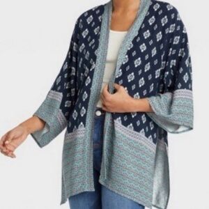 Knox Rose Blue and White Patterned Open Kimono